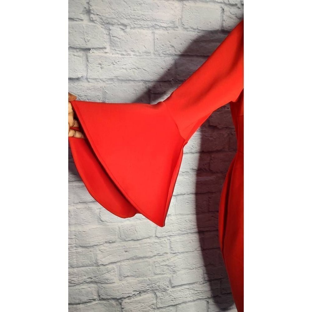 ELOQUII Womens Scuba Sheath Dress Red Stretch Jewel Neck Long Sleeve Flare 16 - Picture 5 of 9